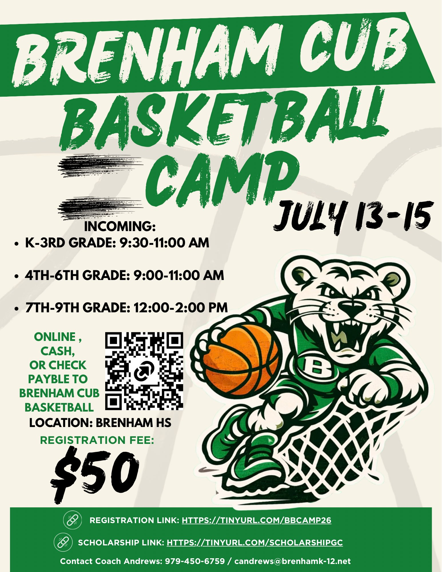 Brenham Cub Basketball Camp